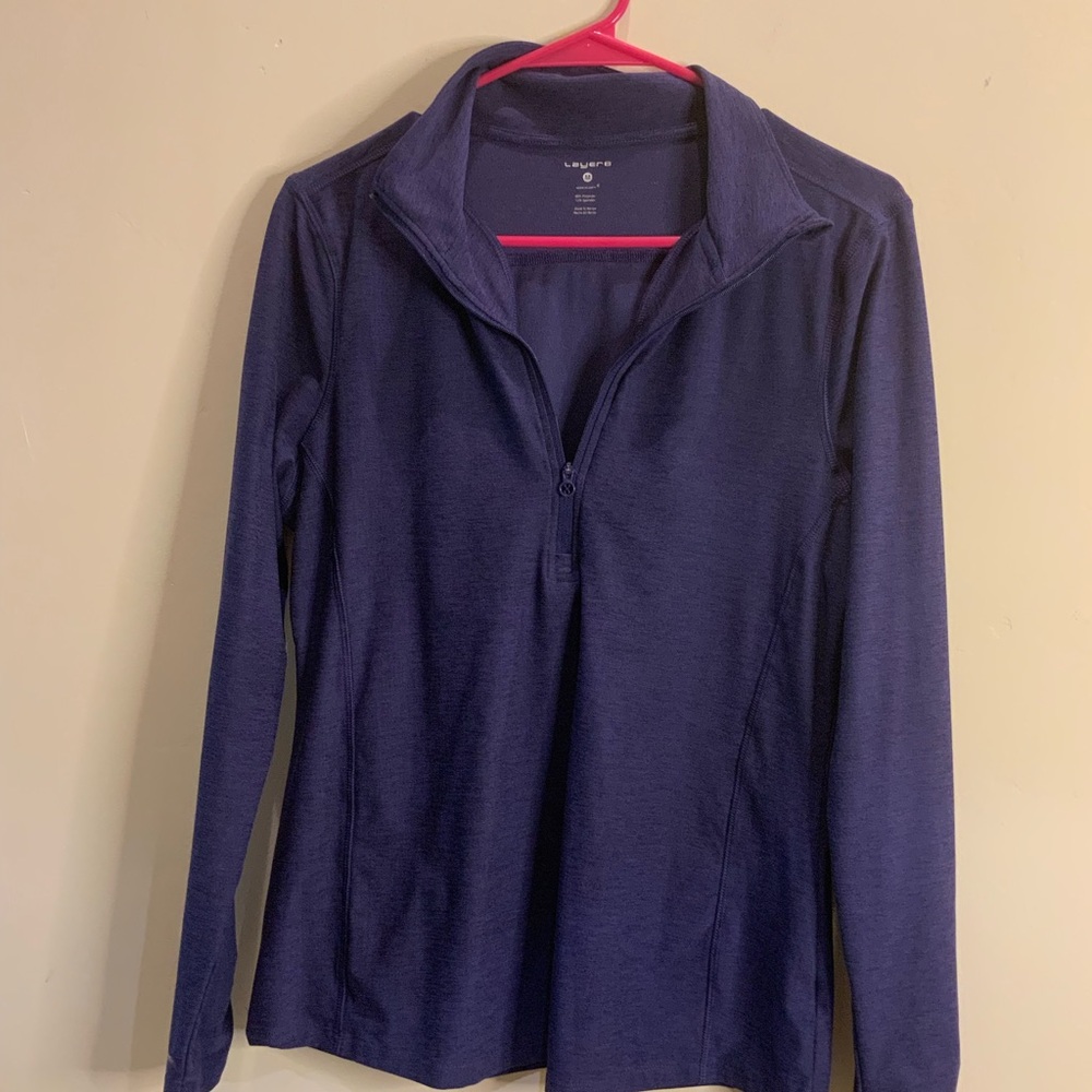 Blue Fitted Polo Collar Long Sleeve Top